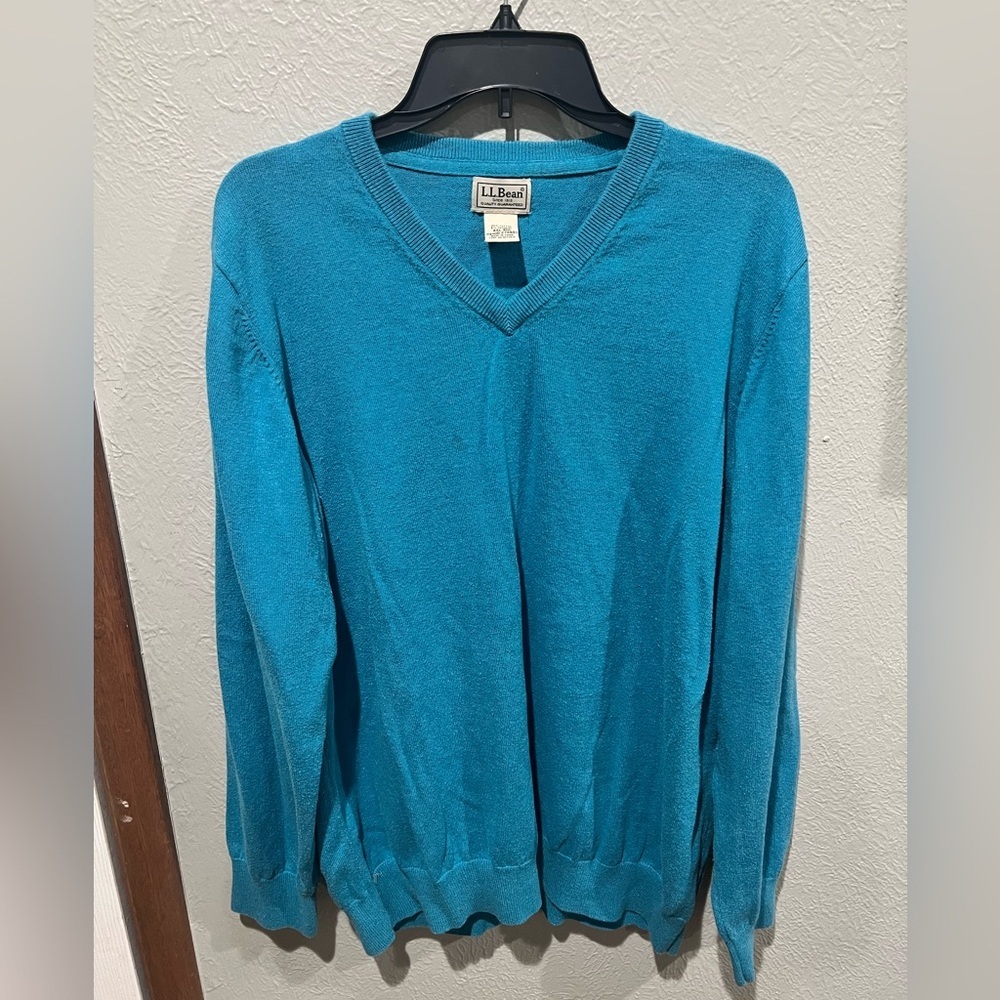 L.L. Bean Men's Bright Teal V-Neck Sweater Cotton Cashmere Blend Size XXL
